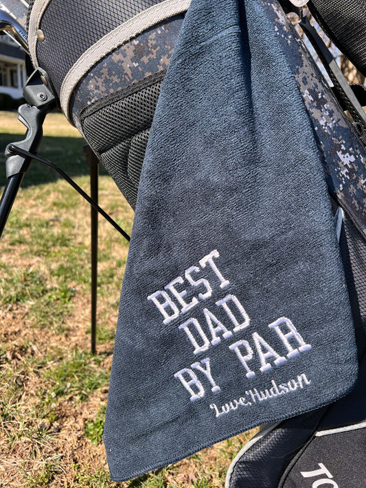 Best Dad by Par embroidered golf towel