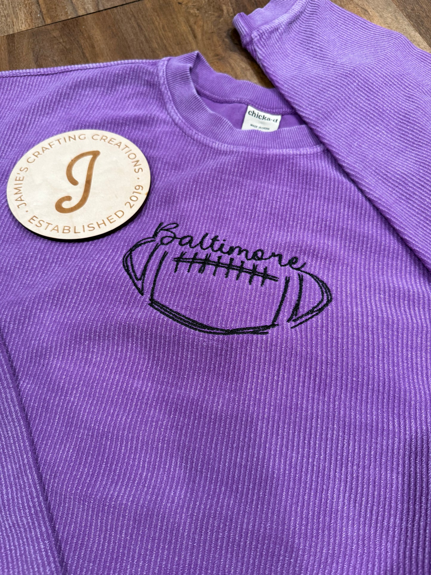 Corded Baltimore football crewneck PRE ORDER- closing date 8/27
