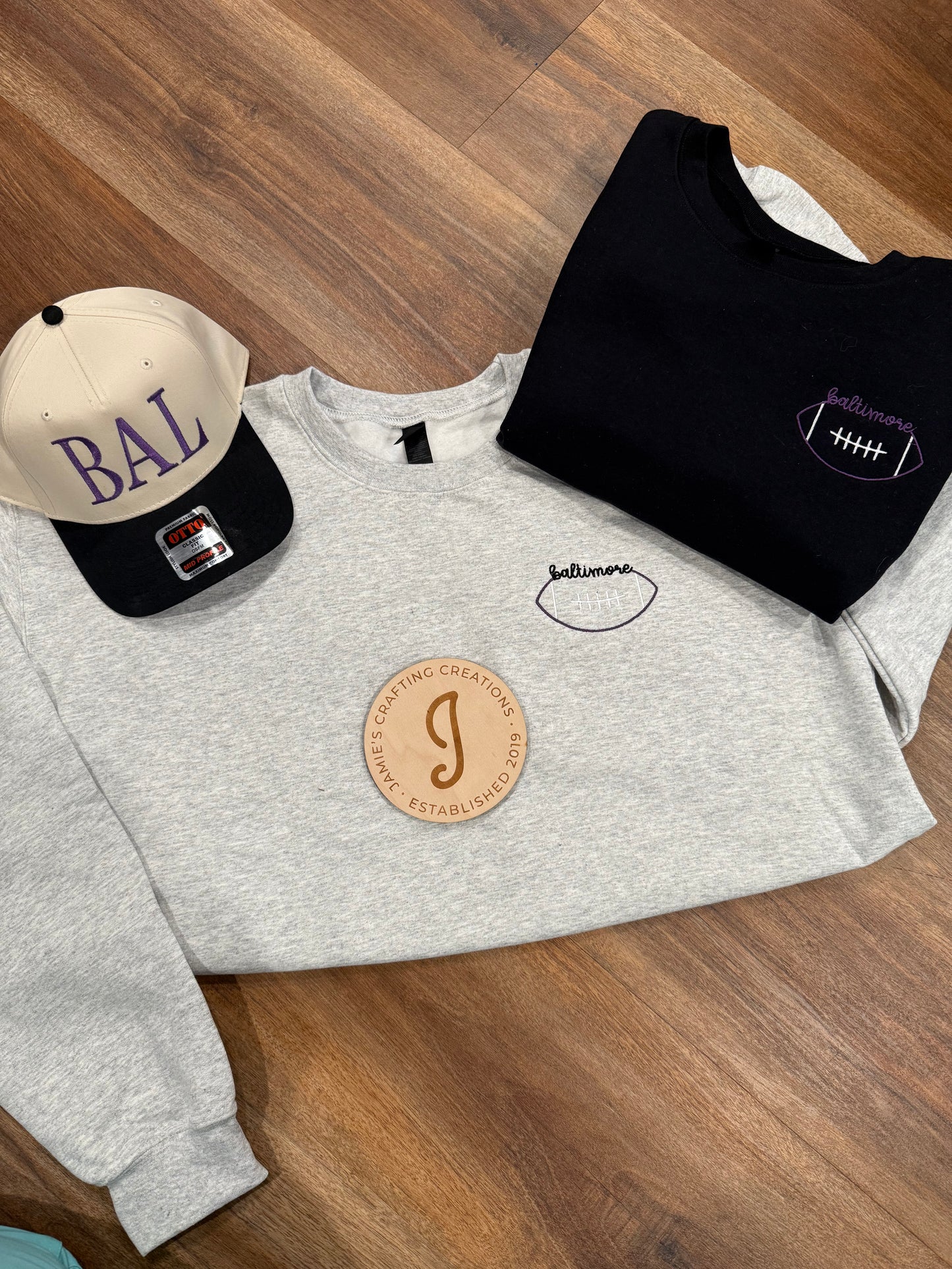 Embroidered baltimore football crewneck