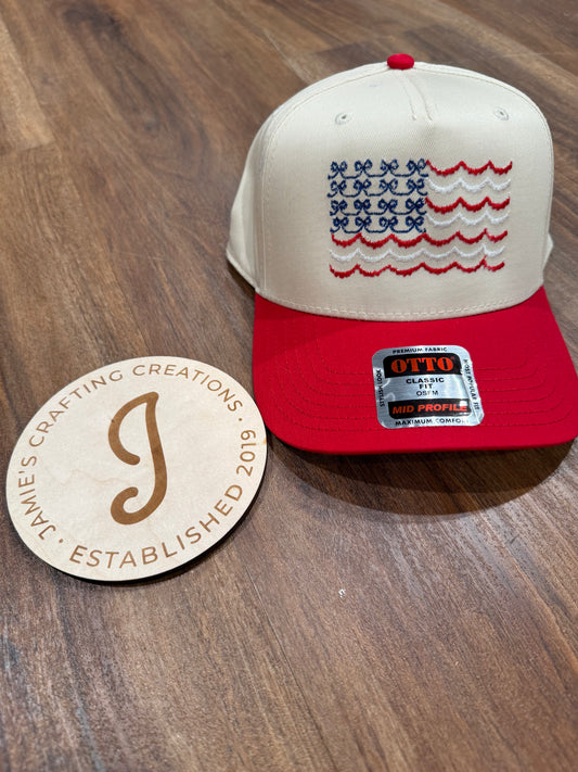 Bows and stripes canvas trucker hat