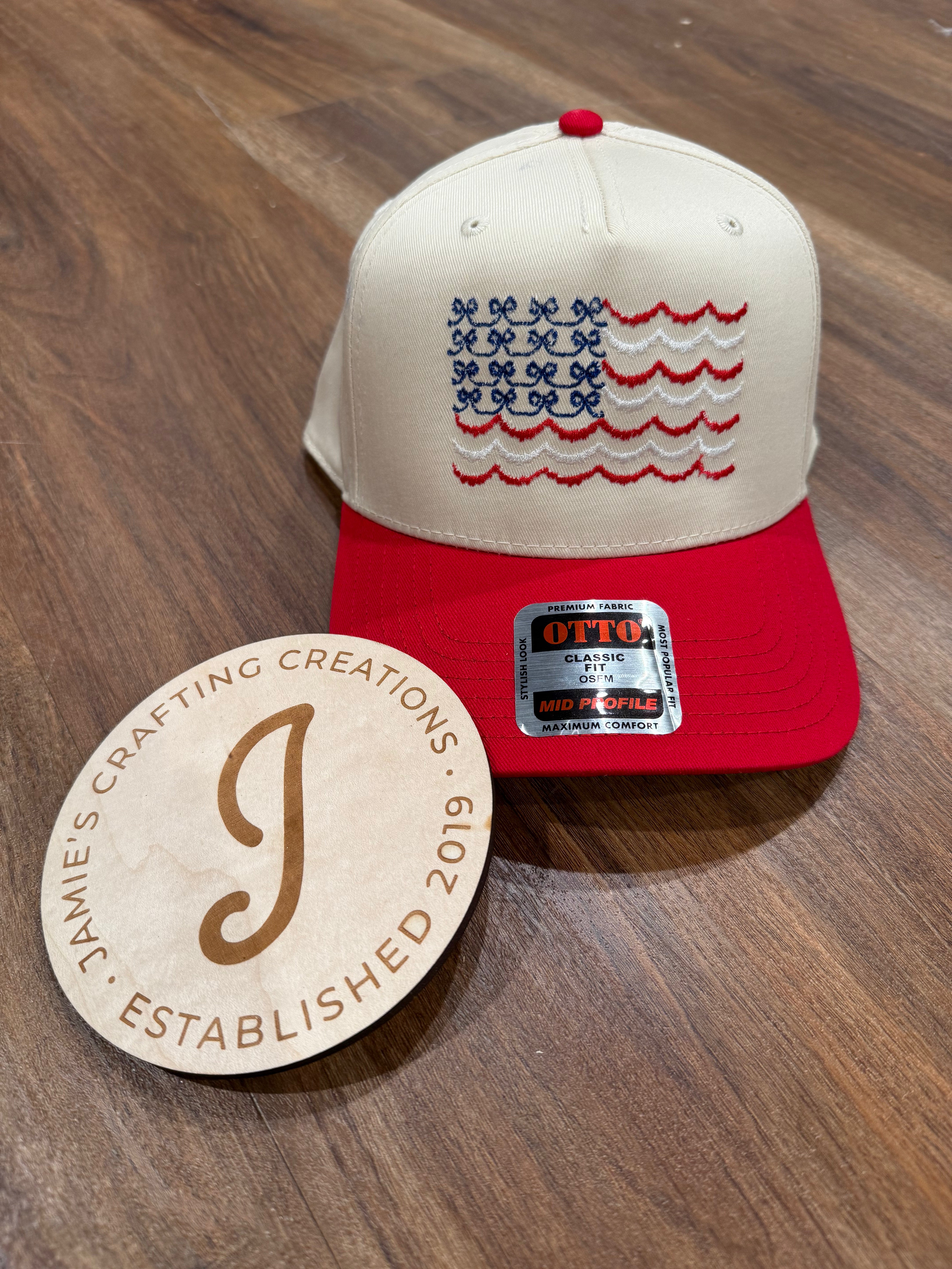 Bows and stripes canvas trucker hat