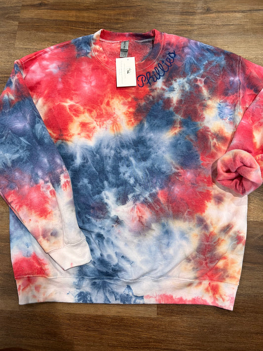 Tie Dye Embroidered crew neck