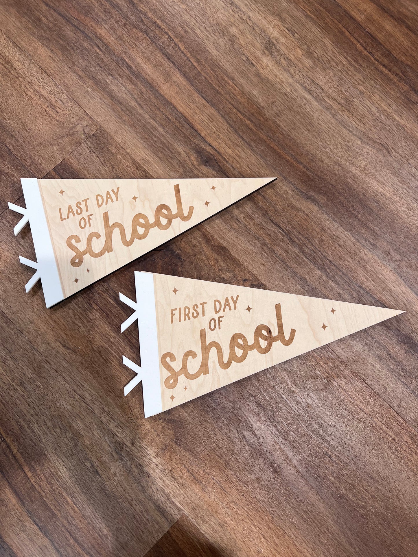 First day of school wooden banner flag