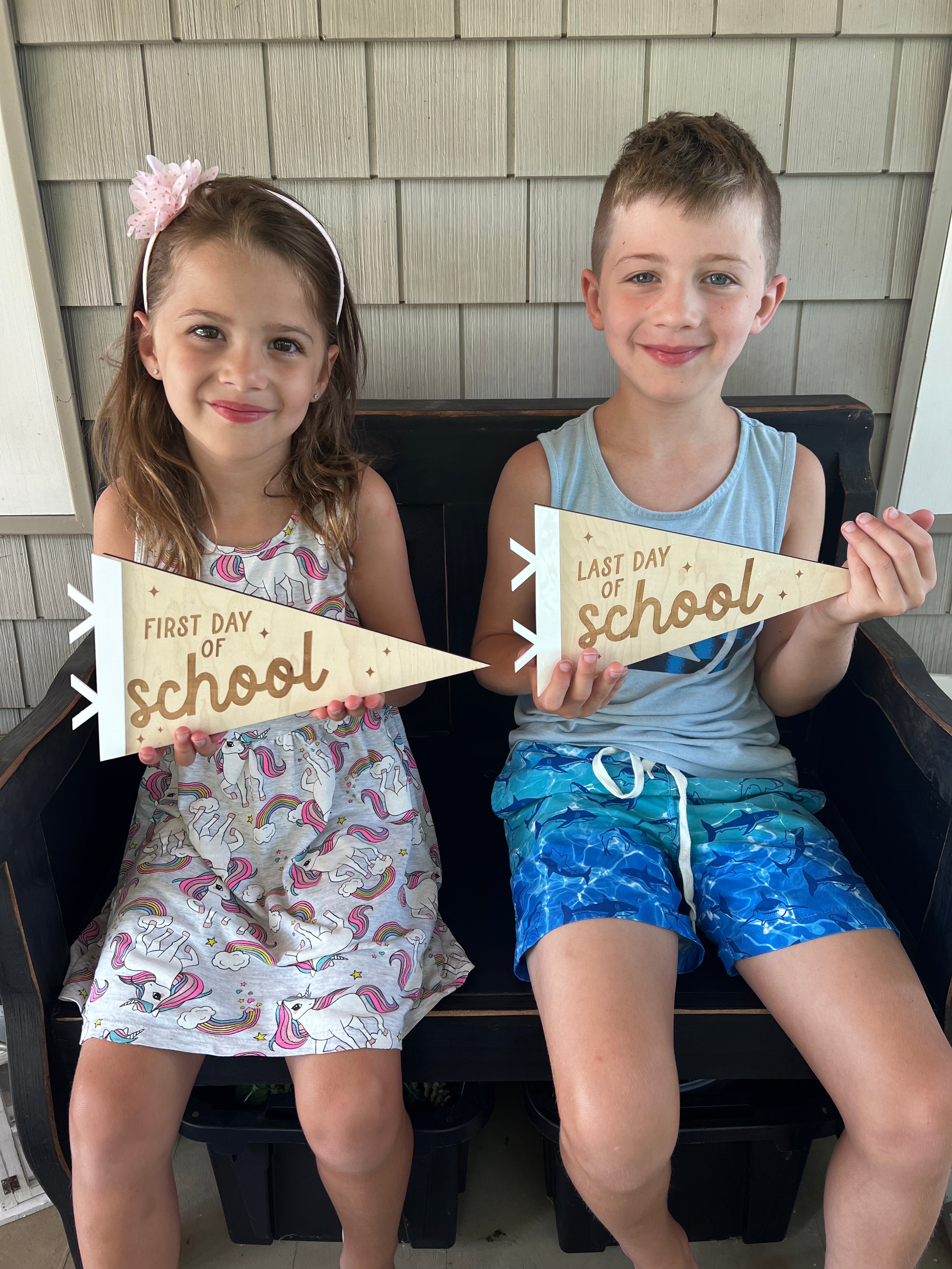 First day of school wooden banner flag