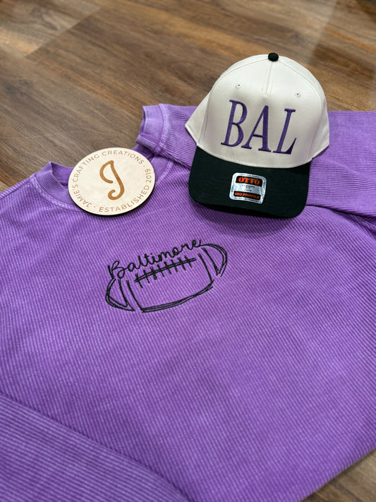Corded Baltimore football crewneck PRE ORDER- closing date 8/27