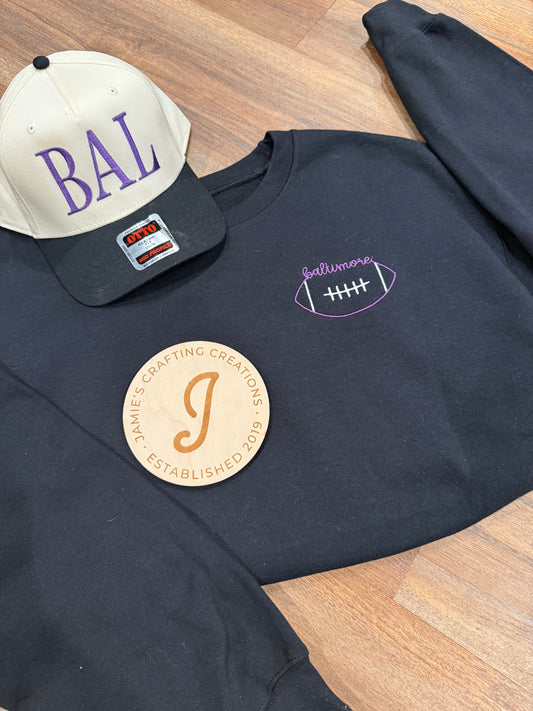 Embroidered baltimore football crewneck