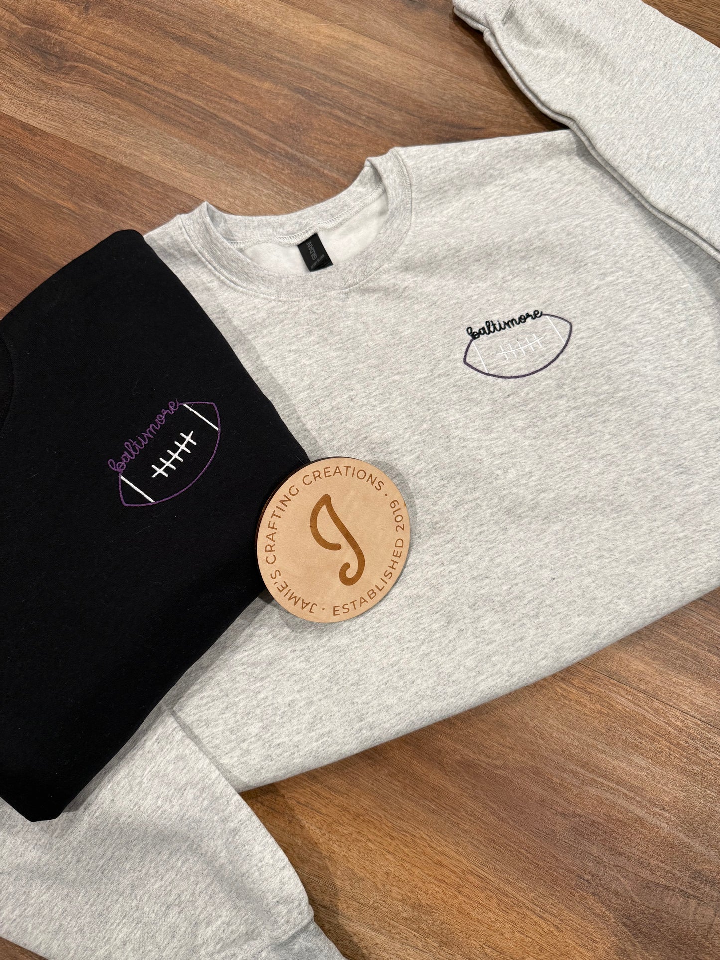 Embroidered baltimore football crewneck