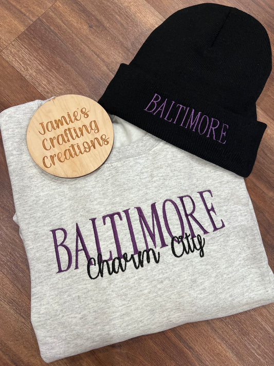 Embroidered Baltimore football beanies