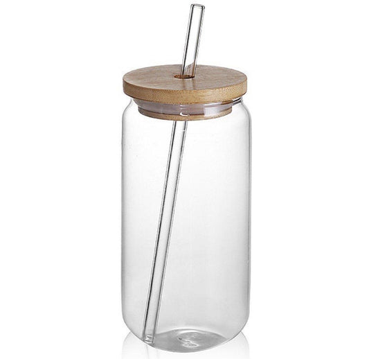 Personalized 16oz glass cup with bamboo lid